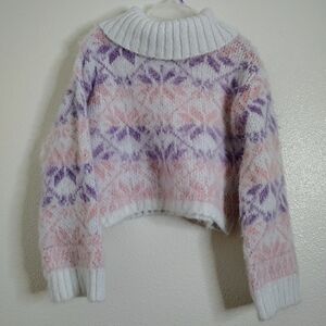 Wild Fable Pink and Purple Patterned Turtleneck Cropped Sweater Sz Small NWT
